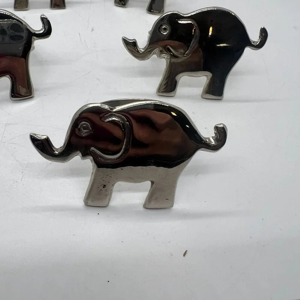 Set of 8 Chrome Silver Elephant Napkin Rings, Trunk Up, Minimalist, Table Decor